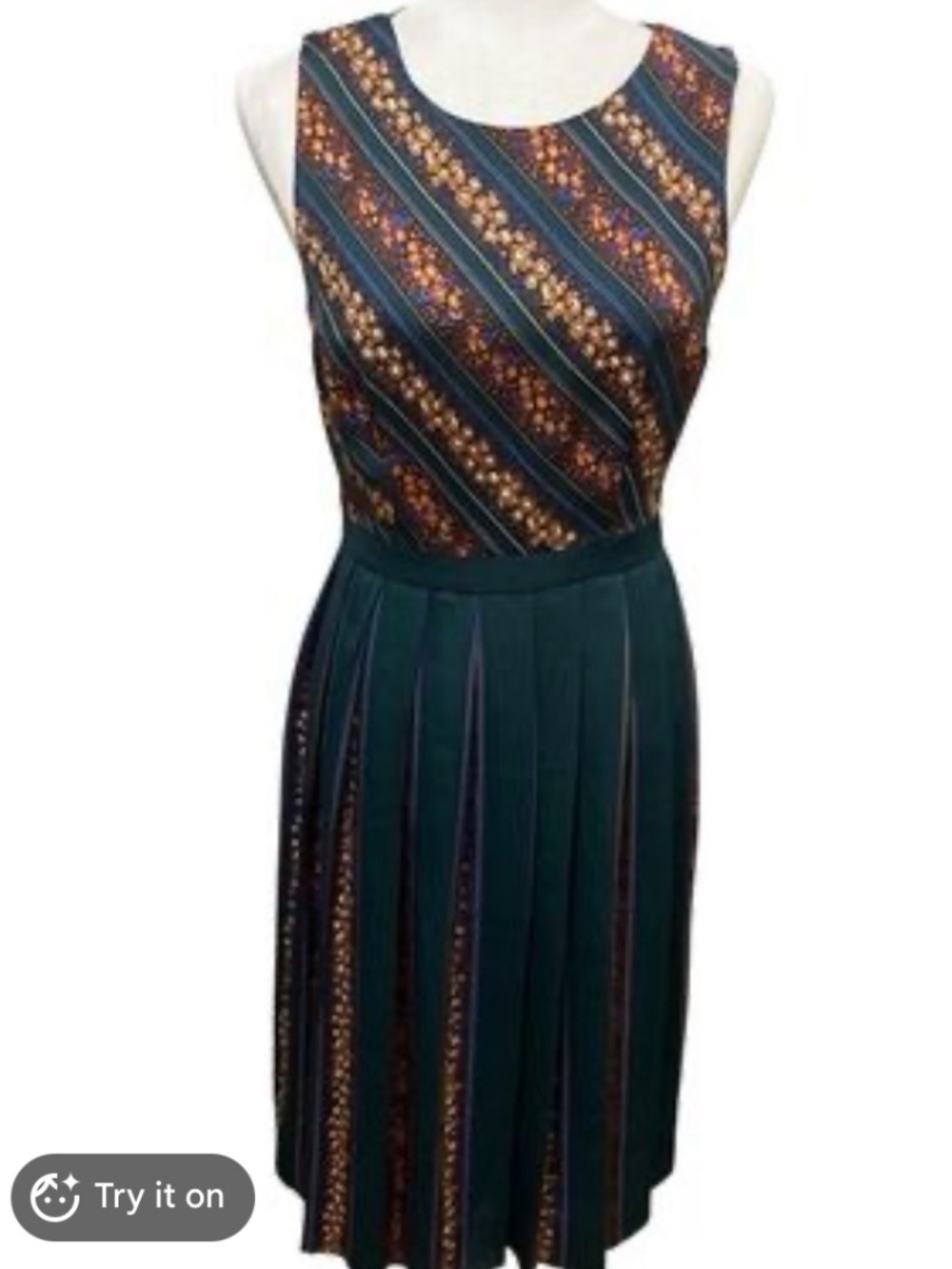 ModCloth Teal and Gold Patterned Pleated Midi Dress